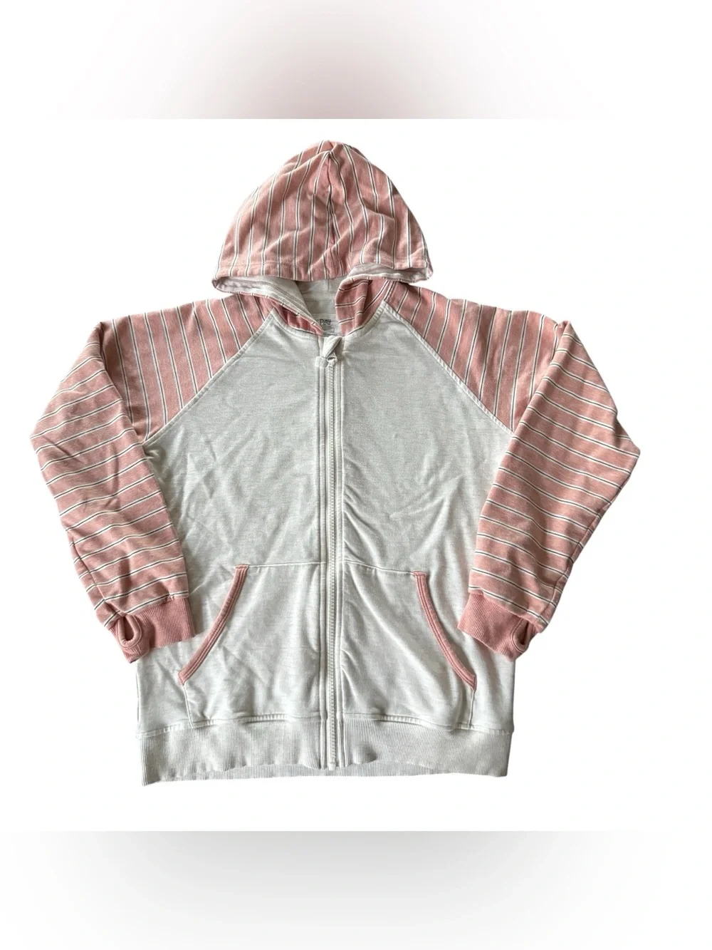 Play by little Sleepies Bamboo Pink Cream Striped Hoodie Long Sleeve Zip up 10